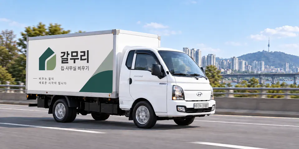 갈무리 작업 차량을 담은 그림 · 면목본동 유품정리